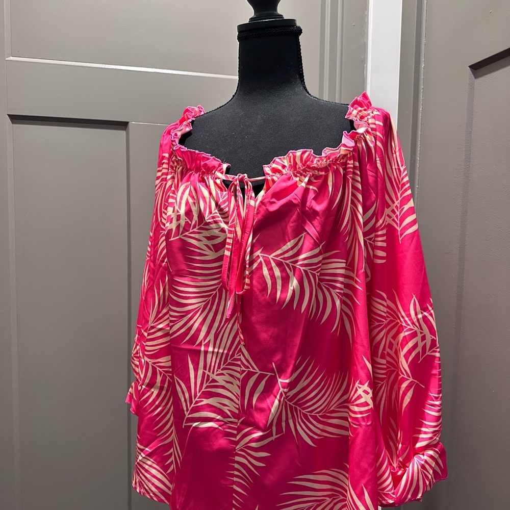 Pink Leaf Print Women's Top